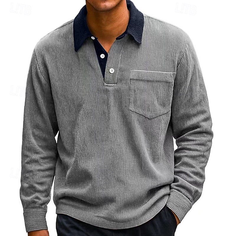 Men's Corduroy Shirt Golf Shirt Casual Work Lapel Long Sleeve Basic Modern Color Block Buttons Spring Fall Regular Fit Blue Black White Red Navy Blue Green Corduroy Shirt 2026 - $26.99 –P9