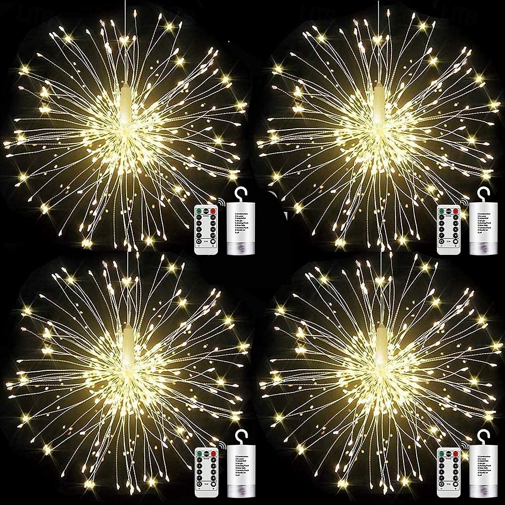 4 חבילות אורות זיקוקים קישוטי אורות חג המולד starburst led נחושת חוט נחושת אורות 8 מצבים מופעלות סוללה אורות פיות עם מרחוק חתונה חג המולד אורות תלייה דקורטיביים למסיבה קישוט גן פטיו120/200led 2025 - $35.99 –P1