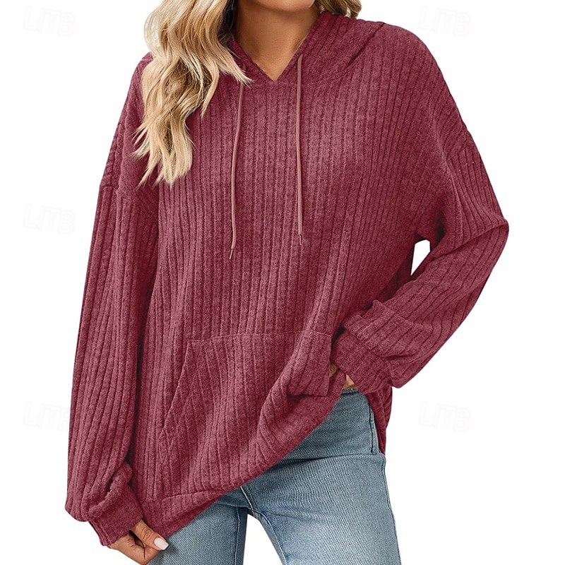 Dam Pullover Hoodie Sweatshirt Slät Ledigt Långärmad Huva Vanliga toppar Gata Helgdag Ficka Ljusgrön Vin Ljuslila Kaki Armégrön Höst Vinter 2025 - $21.99 –P3