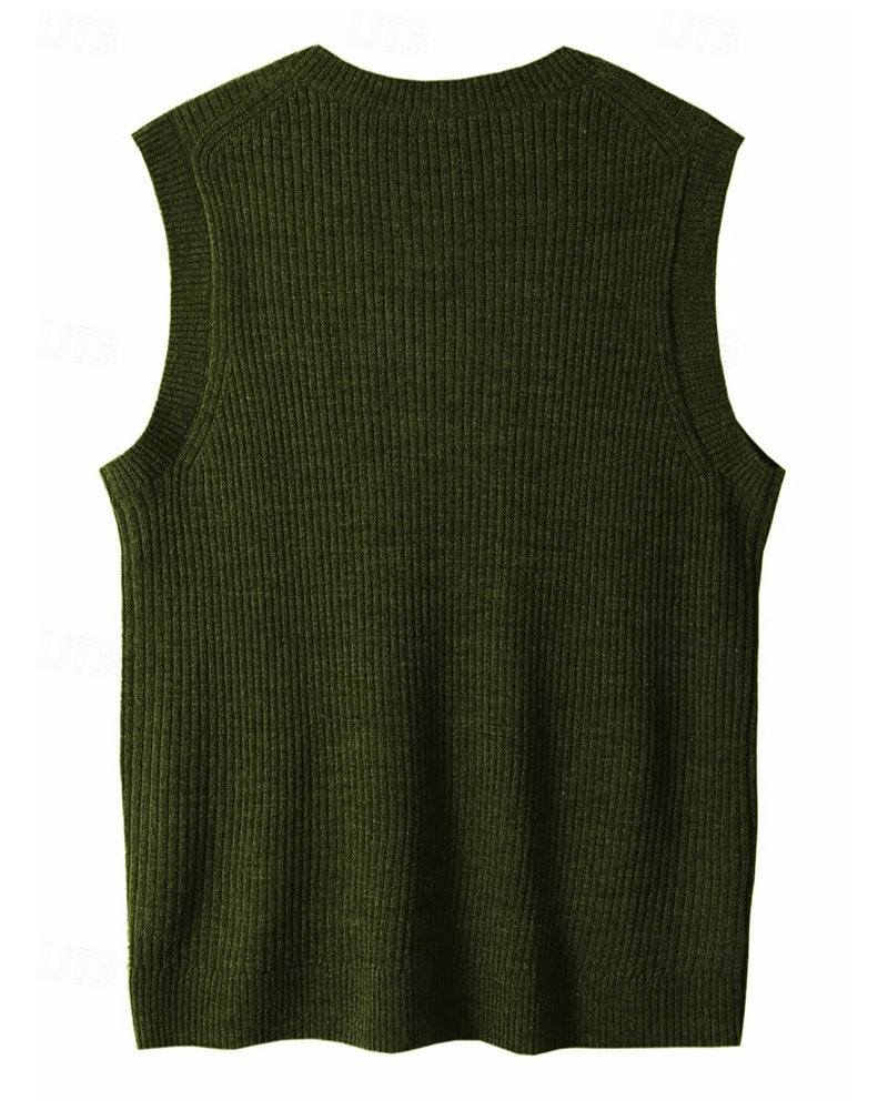 Men's Sweater Vest Dress Sweater Pullover Sweater Jumper Vest Knit Sweater Ribbed Knit Regular Tops Knitted Plain V Neck Fashion Casual Vacation Daily Wear Clothing Apparel Fall Winter Black Green S 2025 - $22.99 –P8