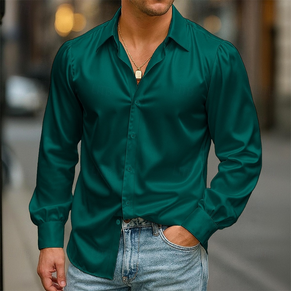 Per uomo Camicia Camicia in raso Camicia elegante Camicia casual Camicia con Bottoni Camicia da Ballo Semplice Formale Matrimonio Nero Bianco Blu reale Verde Manica Lunga Bavero Tutte le stagioni del 2025 a $23.99 –P7