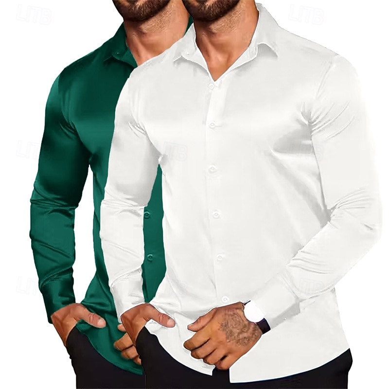 Homme Chemise Comme de la soie Chemise en satin Chemise habillée Chemise Boutonnée Uni Formel Mariage Blanc + Rouge Blanc + Vert Noir + blanc Blanc + Bleu manche longue Revers Printemps & Automne de 2026 ? $31.99 –P6