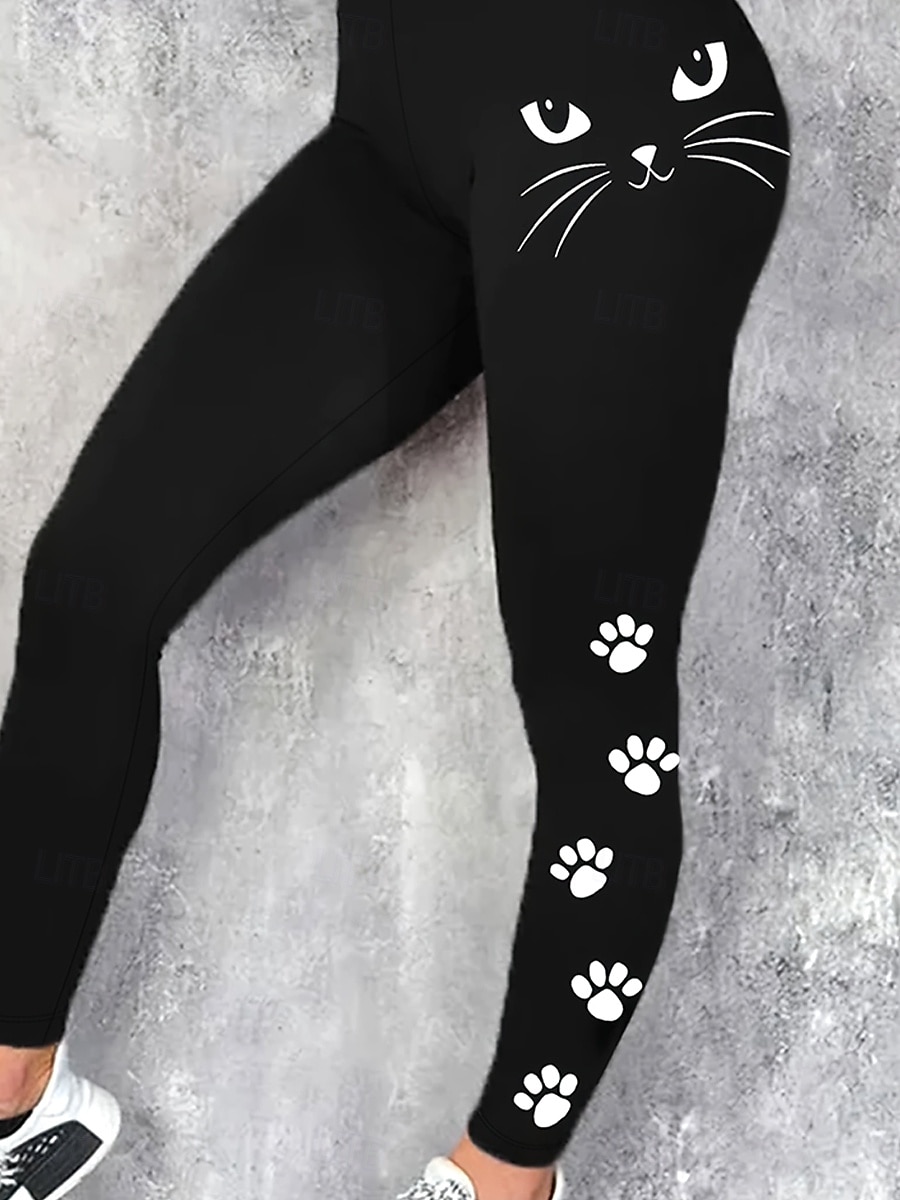 Mujer pantalones Polainas Leggings cómodos Vacaciones Vintage Ropa de calle Longitud total Cintura Media Graphic Animal Gato Cintura elástica Estampado Confortable Al Aire Libre Cómodo Alta 2026 - $21.99 –P3