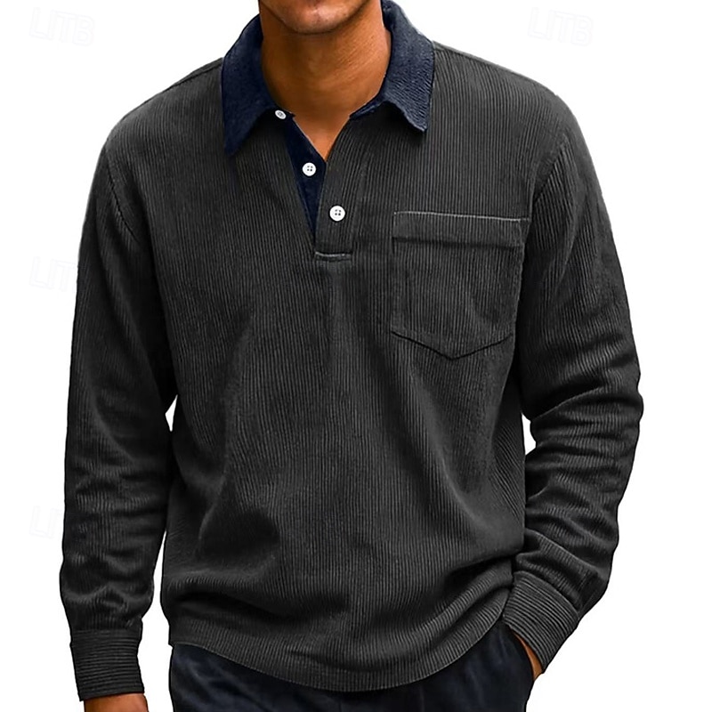 Men's Corduroy Shirt Golf Shirt Casual Work Lapel Long Sleeve Basic Modern Color Block Buttons Spring Fall Regular Fit Blue Black White Red Navy Blue Green Corduroy Shirt 2026 - $26.99 –P2