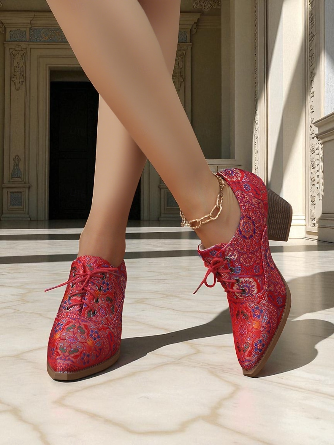 Zapatos Oxford con cordones y diseño paisley vintage de los años 50 para mujer: zapatos de vestir de tacón cuadrado retro para profesionales artísticos y ropa de oficina de otoño. 2026 - $42.99 –P4