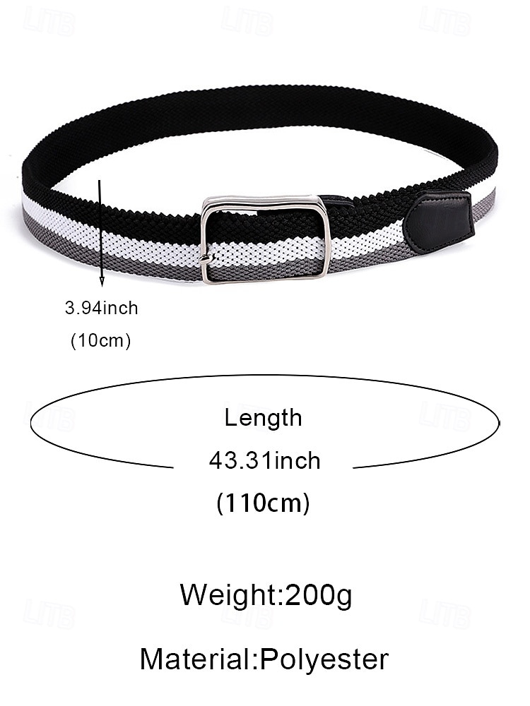 Gestreepte elastische geweven herenriem met zilveren gesp, casual stretchriem voor comfort, verkrijgbaar in meerdere kleurvarianten, perfect kerstcadeau 2026 - $18.99 –P7