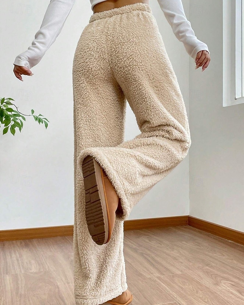 Mulheres Atrevido chinês Casual Comprimento total Cintura Média Tecido Design de cordão elástico Térmico / Quente Com Stretch Ao ar livre Férias Rua Camelo Adamascado Cinzento Preto Inverno Ajuste de 2025 por $19.99 –P4