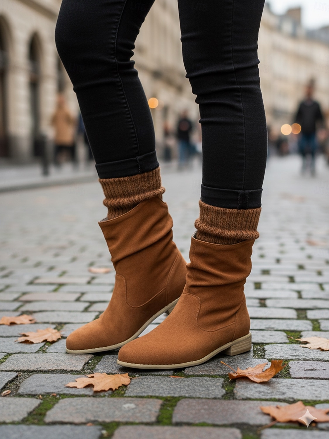 damstövlar i beige mocka – avslappnade och bekväma stövlar i västerländsk stil med låg klack 2025 - $46.99 –P3