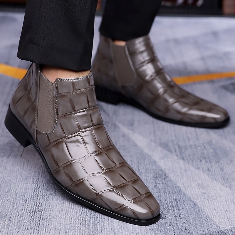 Botines Chelsea marrones con estampado de cocodrilo para hombre: botines de piel sintética con paneles laterales elásticos, botas de vestir de estilo vintage para oficina y noche. 2025 - $42.99 –P6