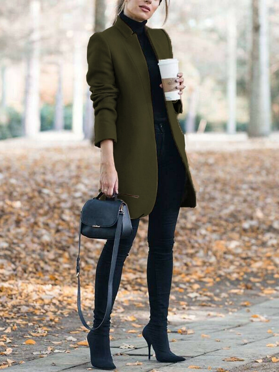 Femmes Veste d'hiver Chaud Respirant Coupe ajustée Élégant Occasionnel Uni Vacances Rue Occasionnel Tenue quotidienne Ouvert devant Long Col montant Coupe régulière manche longue Vêtements d'extérieur de 2025 ? $31.99 –P6
