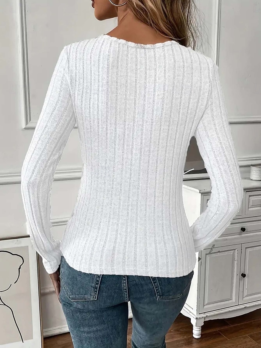 Per donna Blusa Pizzo Patchwork Tinta unica Elegante Essenziale Casual Manica Lunga Girocollo Top Regolari Quotidiano Nero Bianco Rosa Viola Grigio Primavera Autunno Inverno del 2026 a $21.99 –P6