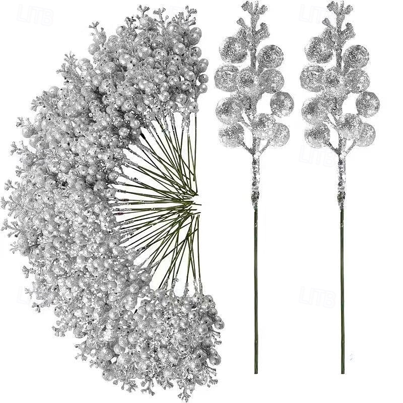 12 kpl joulumarjojen varsia, kimaltelevan kultaisia joulutähtioksia marjoineen ja lehtineen, elegantteja muovikukkia joulukuuseen, kranssiin, juhla- ja kotikoristeisiin 2025 - $14.49 –P12