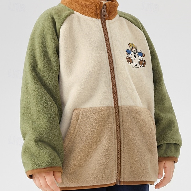 Barn Pojkar Fleece-jacka Friluftsjacka Kappa Ytterkläder Färgblock Långärmad Dragkedja Ficka Komfort Håller värmen Mjukt Täcka Utomhus Mode Dagligen Rodnande Rosa Grön Vår Höst 4 år + 2025 - $32.99 –P2