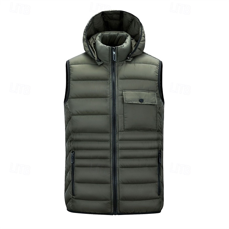 Herren Steppweste Weste Gilet Urlaub Täglich Date Mode Lässig Herbst Winter Tasche Nylon Warm Bequem Einfarbig Reisverschluss Mit Kapuze Normale Passform Schwarz Burgunderrot Armeegrün Dunkelblau 2025 - $44.99 –P9