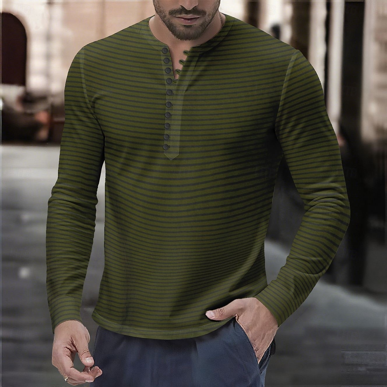 Men's Henley Shirt Tee Henley Top Long Sleeve Horizontal Stripes Fashion Designer Casual Buttons Henley Outdoor Casual Daily Summer Spring All Seasons Wine Yellow Navy Blue Henley T-Shirt 2026 - $25.99 –P1