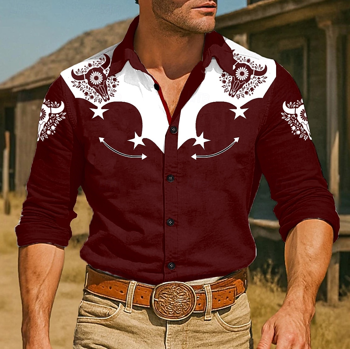 Per uomo Stampa Floreale Stampa Mucca Fiori Camicia Camicia Western Camicia da cowboy Manica Lunga Vintage Retrò All'aperto Vacanza Primavera Autunno Collo ripiegato Stampa 3D Camicia tipo lino Nero del 2026 a $27.99 –P2