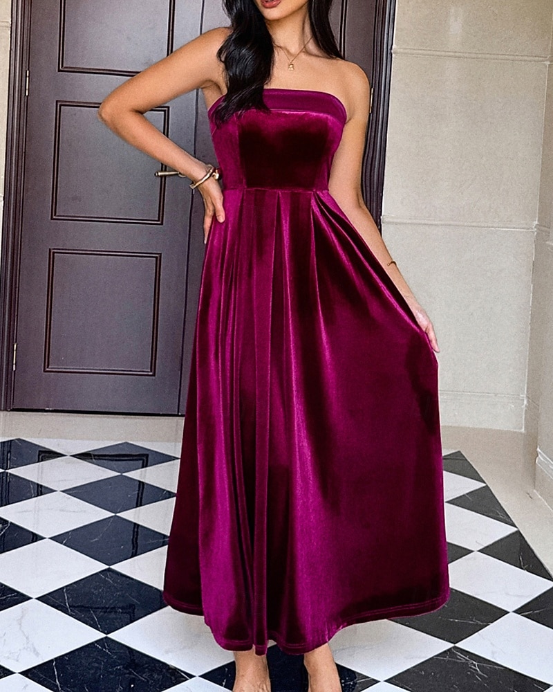 Femmes Robe Longue Maxi Robe Robe en Velours Robe de Soirée Élégant Moderne Soirée Coupe régulière Uni Sans manches Sans bretelles Noir Vin Vert foncé Bleu de minuit Printemps Automne de 2025 ? $47.99 –P2