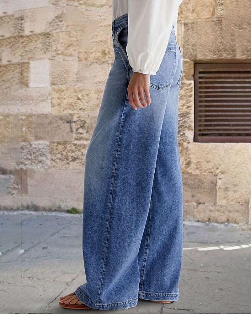 Per donna Jeans Gamba larga Moda Streetwear Casual Lunghezza intera Vita media Semplice Tasca Confortevole Micro-elastico All'aperto Vacanza Streetwear Blu Primavera Autunno Vestibilità comoda del 2025 a $15.99 –P2