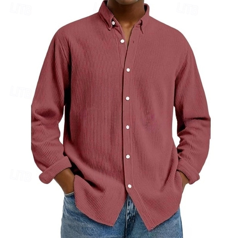 Herren Hemd Cordhemd Knopfhemd Schwarz Weiß Hellgrün Rote Marineblau Langarm Umlegekragen Büro / Karriere Straße Bekleidung Mode Lässig 2025 - $23.99 –P10
