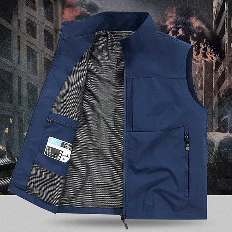 Herren Outdoor-Weste Weste Angelweste Outdoor Täglich Mode Lässig Frühling Herbst Tasche Polyester Bequem Einfach Reisverschluss Stehkragen Normale Passform Schwarz Rote Khaki Armeegrün Weste 2025 - $22.99 –P6