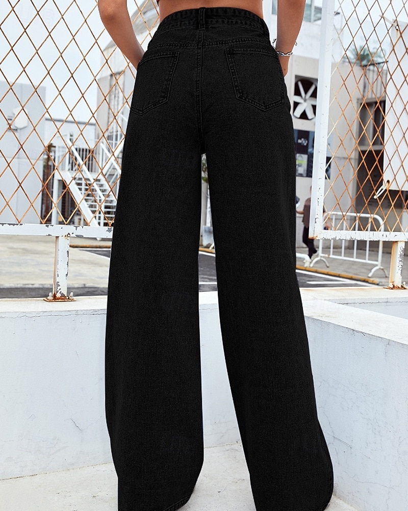 Dame Jeans kinesisk Rett Ferie Årgang Gatemote Full lengde Middels midje عادي Lomme Elastisk midje Bekvem Uelastisk Mikroelastisk utendørs Gate Daglig Svart Grå Marine Svart Hvit Høst Vinter Normal 2025 - $9.99 –P18