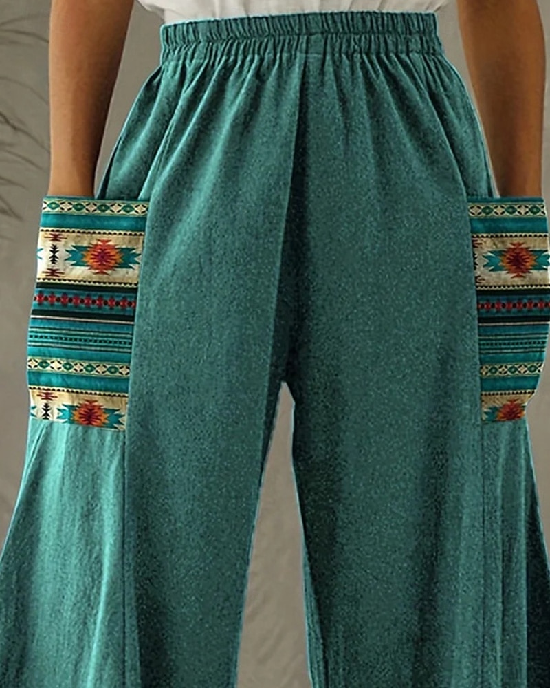 Per donna Gamba larga Pantaloni Vacanza Stile Etnico Casual Lunghezza intera Vita Alta Grafico Tasca Fascia Elastica Stampato Comodo Traspirabilità Inelastico Vacanza Casuale Quotidiano Blu pavone del 2025 a $37.99 –P2