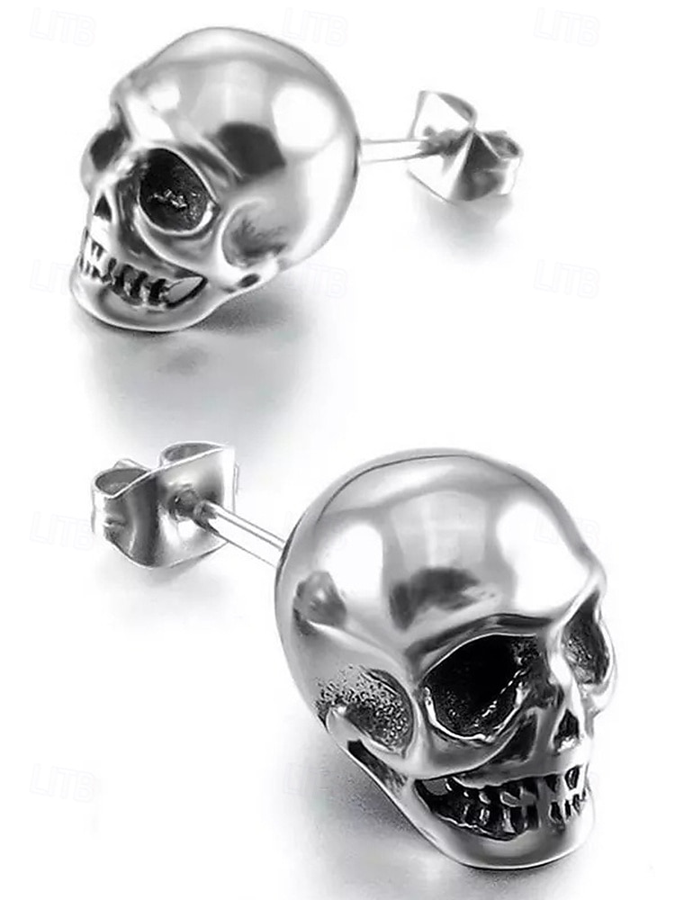 Boucles d'oreilles à tige en forme de tête de mort pour femme, style gothique punk, en alliage, pour fêtes, cosplay et costumes de 2025 ? $7.99 –P5