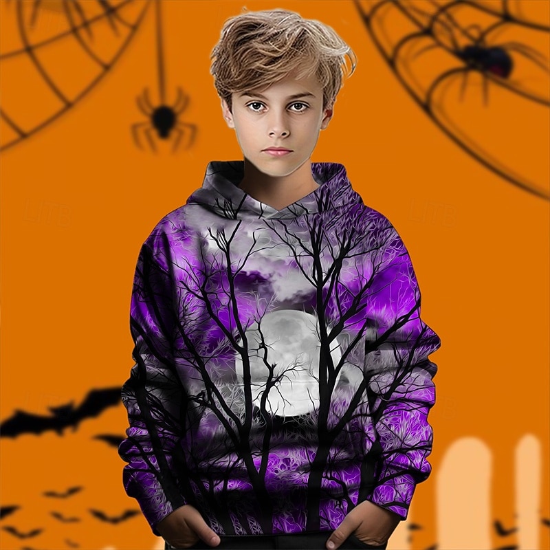 Halloween Ragazzi 3D Albero Felpa con Cappuccio Manica Lunga Primavera Autunno Moda Streetwear Bambini 4-12 Anni Con cappuccio All'aperto Casuale Quotidiano Vestibilità regolare del 2025 a $18.99 –P5