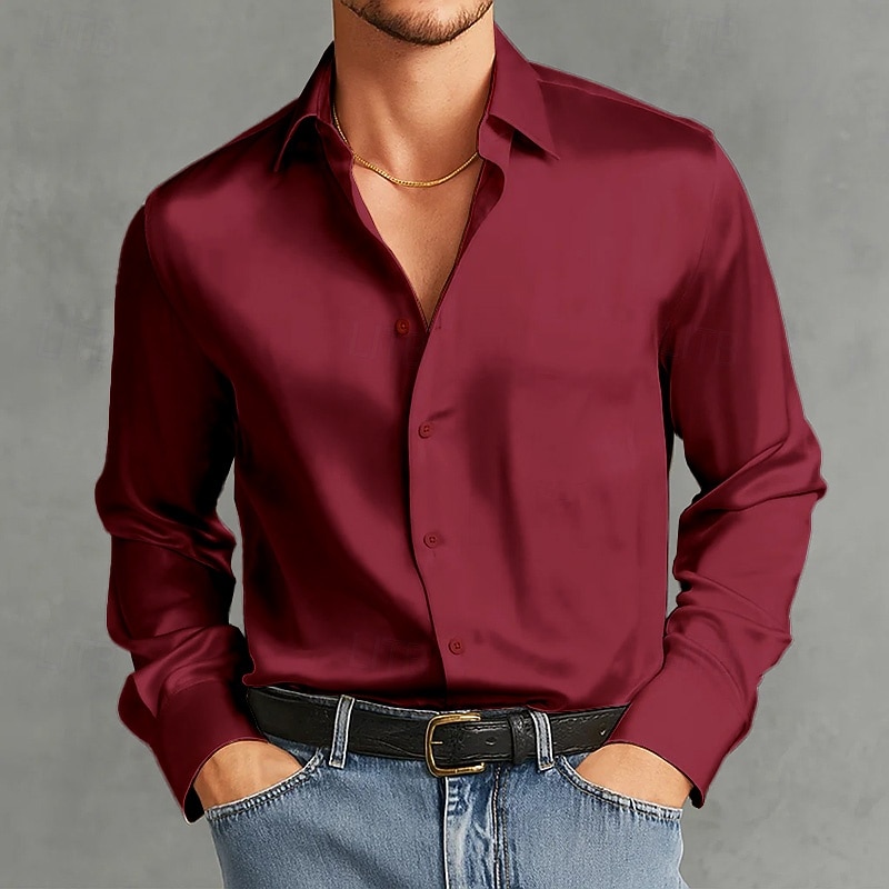 Per uomo Camicia Camicia in raso Camicia elegante Camicia casual Camicia con Bottoni Camicia da Ballo Semplice Formale Matrimonio Blu chiaro Nero Bianco Vino Manica Lunga Bavero Tutte le stagioni del 2025 a $23.99 –P7