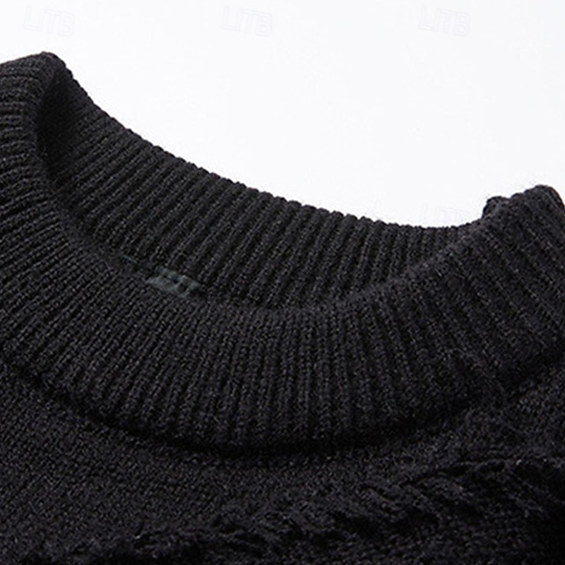 Herren Pullover Strickpullover Gerippt Stricken Normale Oberteile Gestrickt Zerrissen Einfach Rundhalsausschnitt Mode Basic Urlaub Alltagskleidung Bekleidung Herbst Winter Schwarz Khaki M L XL 2026 - $47.99 –P6
