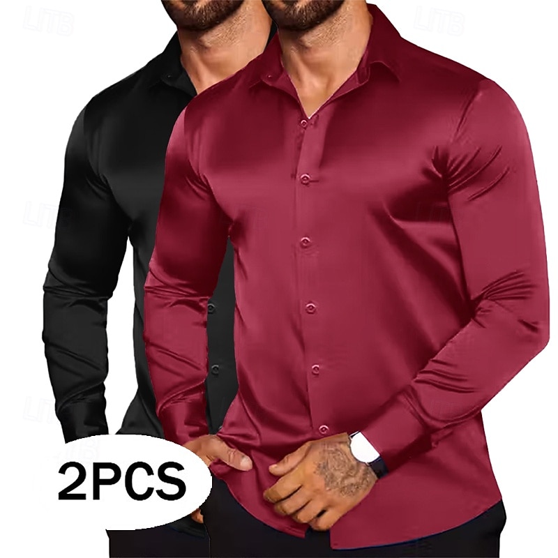Homme Chemise Comme de la soie Chemise en satin Chemise habillée Chemise Boutonnée Uni Formel Mariage Blanc + Rouge Blanc + Vert Noir + blanc Blanc + Bleu manche longue Revers Printemps & Automne de 2026 ? $31.99 –P1