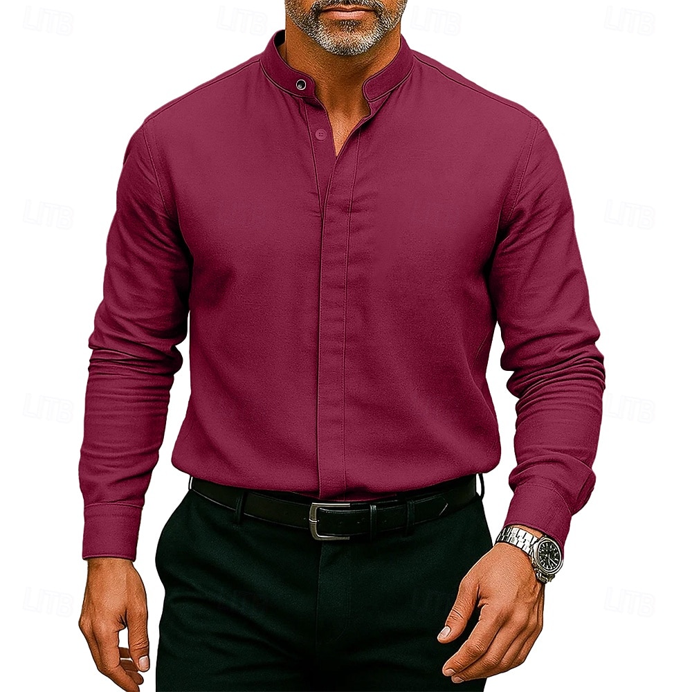 Homme Chemise Chemise habillée Chemise à col officier Uni Mariage Extérieur Noir Blanche Vin Bleu manche longue Col montant N / C Vêtement Tenue Avec Poches de 2025 ? $11.99 –P4