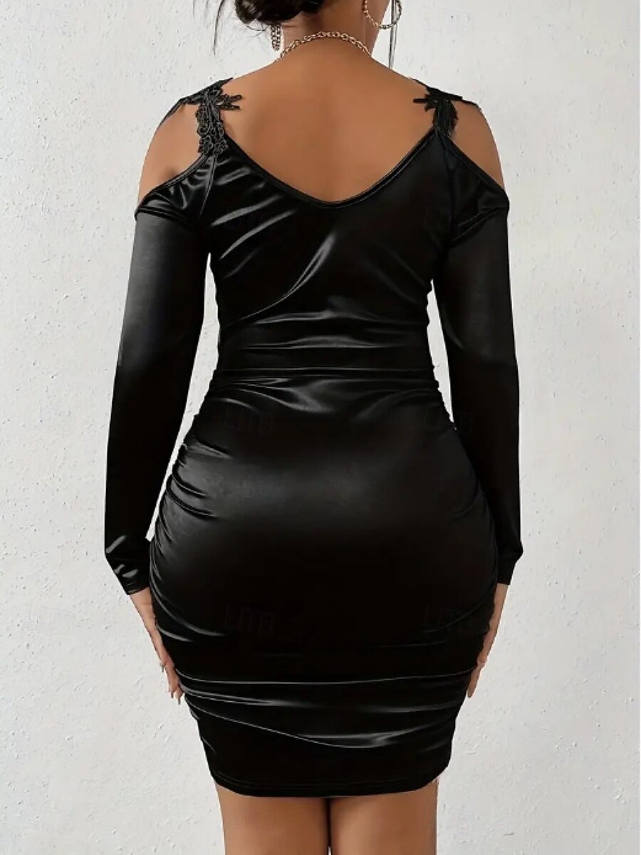 Valentine's Day Women's Mini Dress Sheath Dress Off The Shoulder Dress Elegant Party Cocktail Outdoor Party Wedding Guest Ruched Regular Fit Solid Color Long Sleeve Strap Black Red Beige 2026 - $34.99 –P8