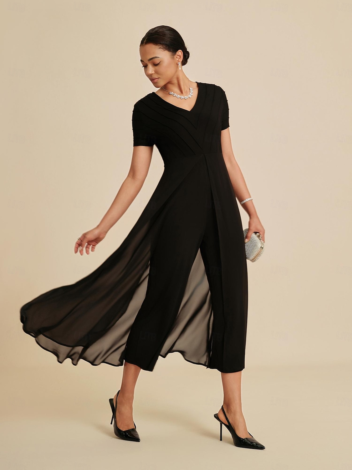 Nainen Rento mekko Musta Lyhythihainen Lyhyt hiha Tavallinen Kesä Kaikki vuodenajat V kaula-aukko Pyöreä kaula-aukko Moderni S M L 2026 - $113.99 –P3