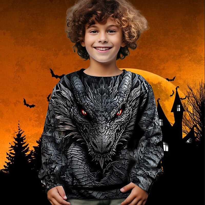 Halloween Pojkar 3D Drake Tröja Långärmad Vår Höst Mode Grundläggande Barn 4-12 år Rund hals Utomhus Ledigt Dagligen Normal 2025 - $17.49 –P2