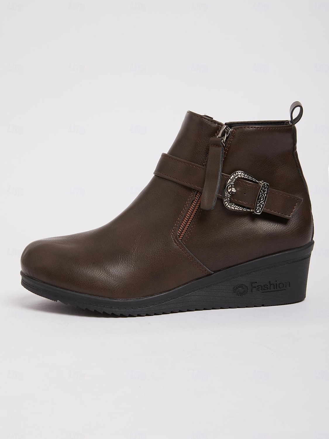 Dámské Boty Denní Kotníkové boty Booties Přezky Klín Oblá špička Na běžné nošení Minimalismus Umělá kůže Zip Spona Černá Hnědá 2025 - $32.99 –P2