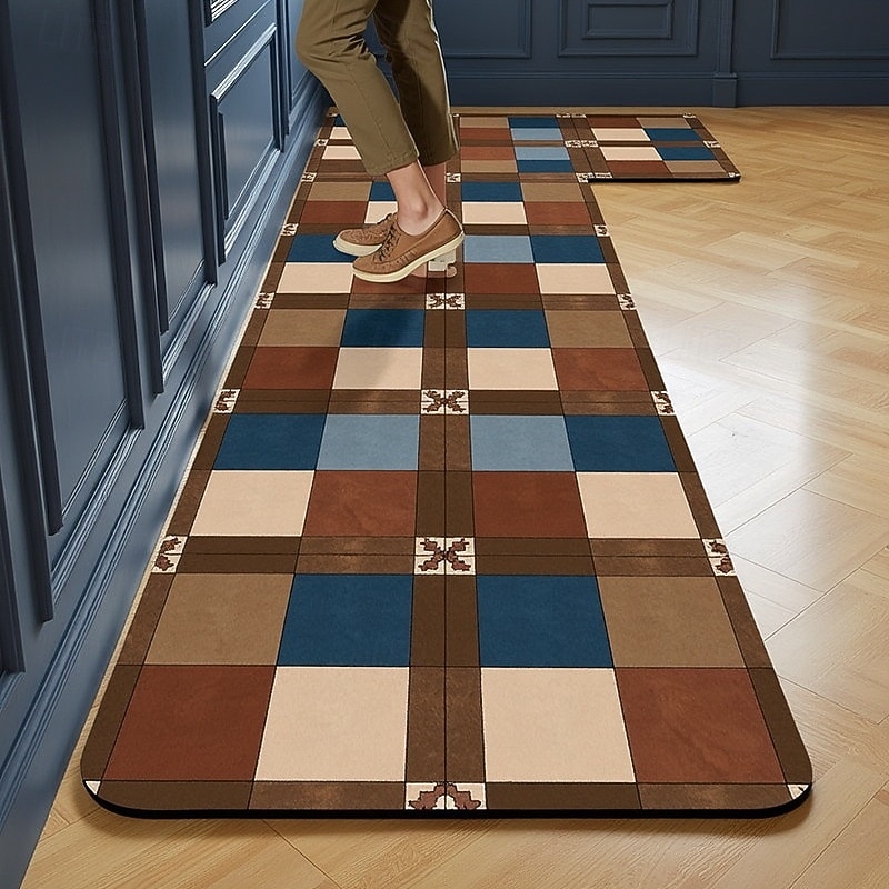 Kuchyňské běhouny, jednoduché moderní domácí kuchyňské rohožky, křemelina, savá, odolná proti olejům, rychleschnoucí, odolná proti skvrnám, snadná údržba, řezatelné, protiskluzové, koberce do vchodu, 2025 - $7.49 –P9