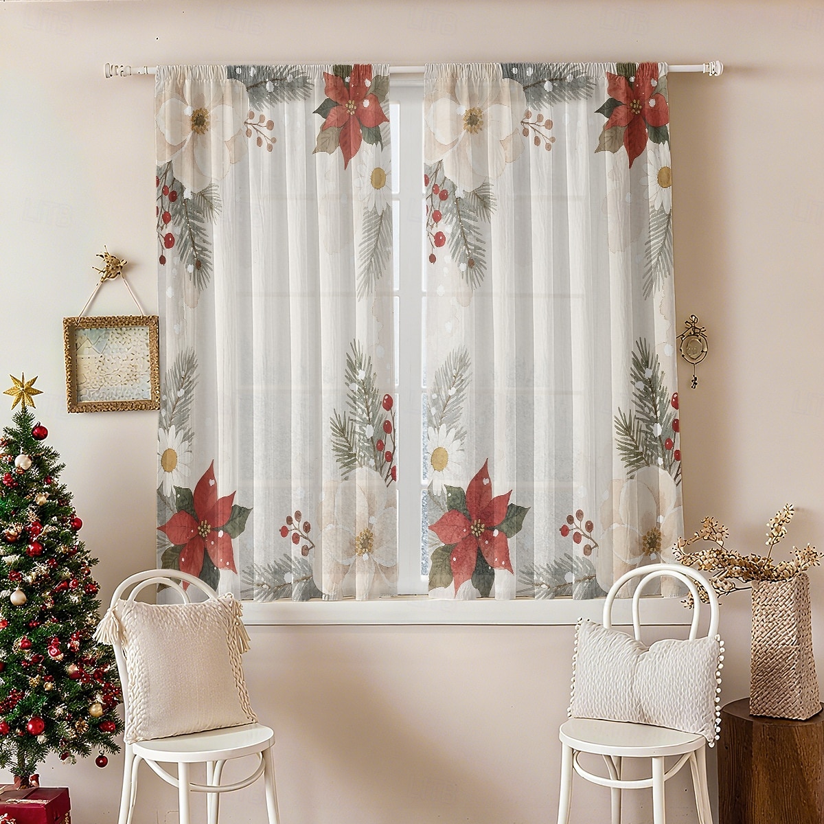 1 st ny julserie transparent gardin, 3D digitaltryckt stångficka fönstervoile, sovrum &vardagsrumsdekoration, direkt från fabriken 2025 - $12.49 –P19