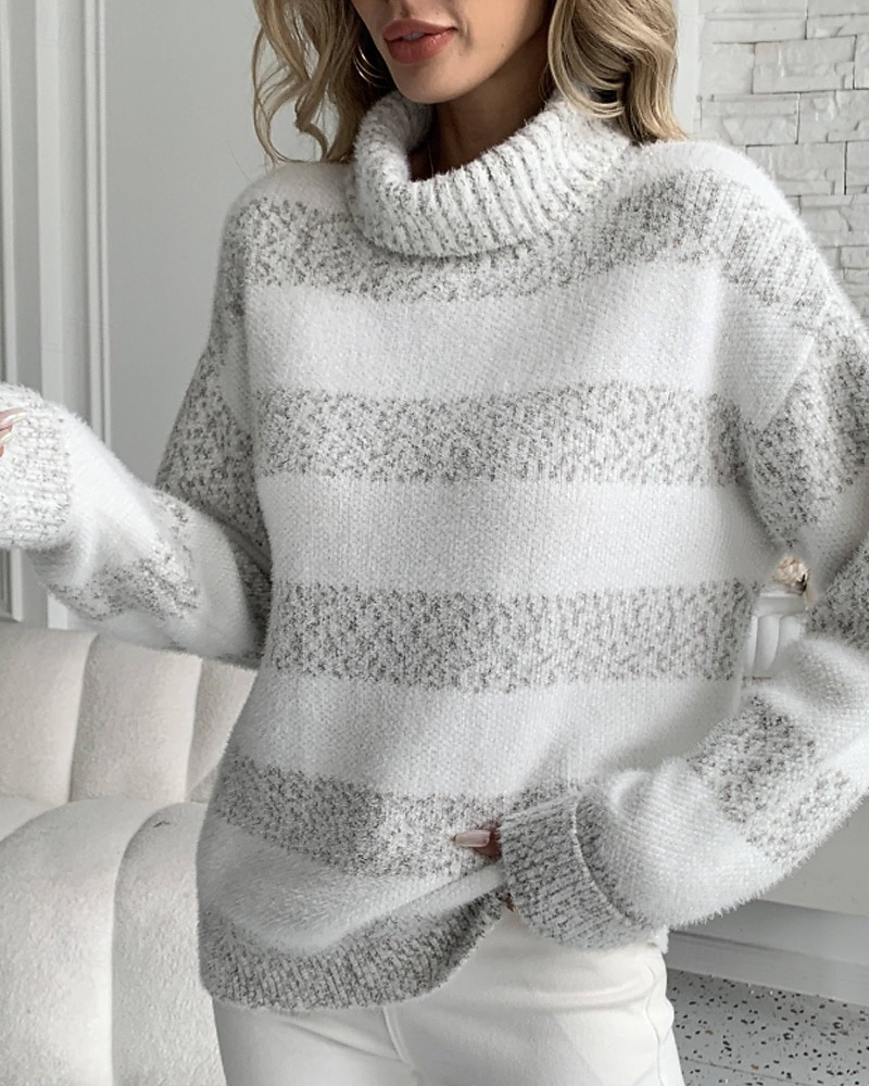 Naisten Neulos Pusero Vapaa-aika Pehmeä Raidoitettu Joustin Poolokaulus Kudottu Pitkähihainen Tavalliset topit Neuloa Päivittäin Pyhäpäivä Viikonloppu Vaalean vihreä Punastuvan vaaleanpunainen Syksy 2025 - $24.99 –P1