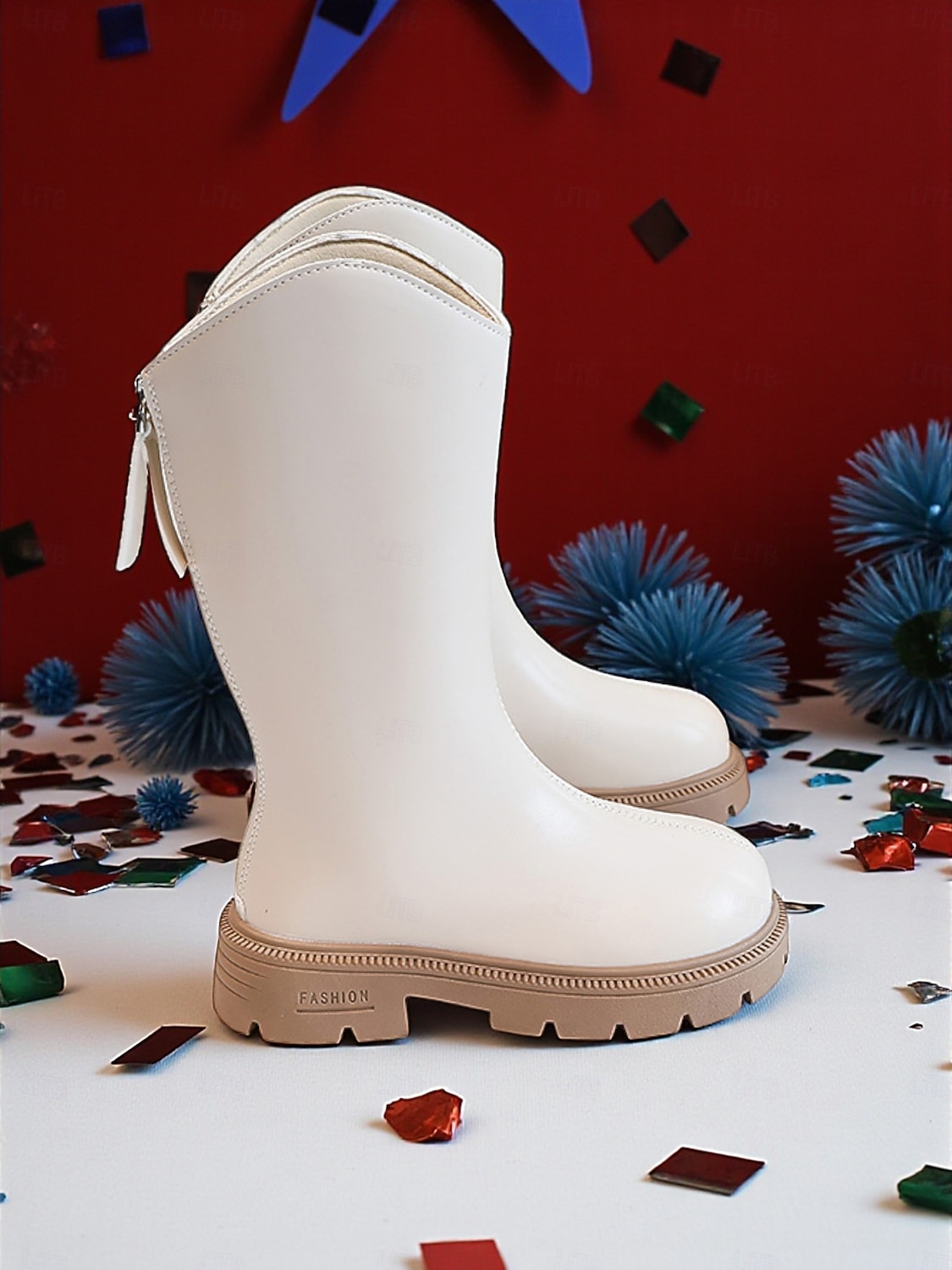 Chaussures de costume de pop star inspirées des idoles coréennes, bottes hautes en similicuir blanc pour filles avec fermeture éclair latérale et semelle épaisse pour spectacles de danse et tenues de 2026 ? $26.99 –P6