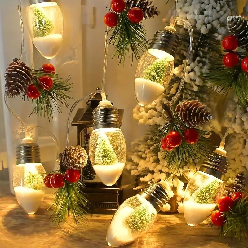 Guirlande lumineuse de Noël à ampoules, flocon de neige, sapin de Noël, 1,5 m, 10 LED, alimentée par piles, pour fête de Noël, fenêtre, balcon, porche de 2025 ? $15.99 –P1