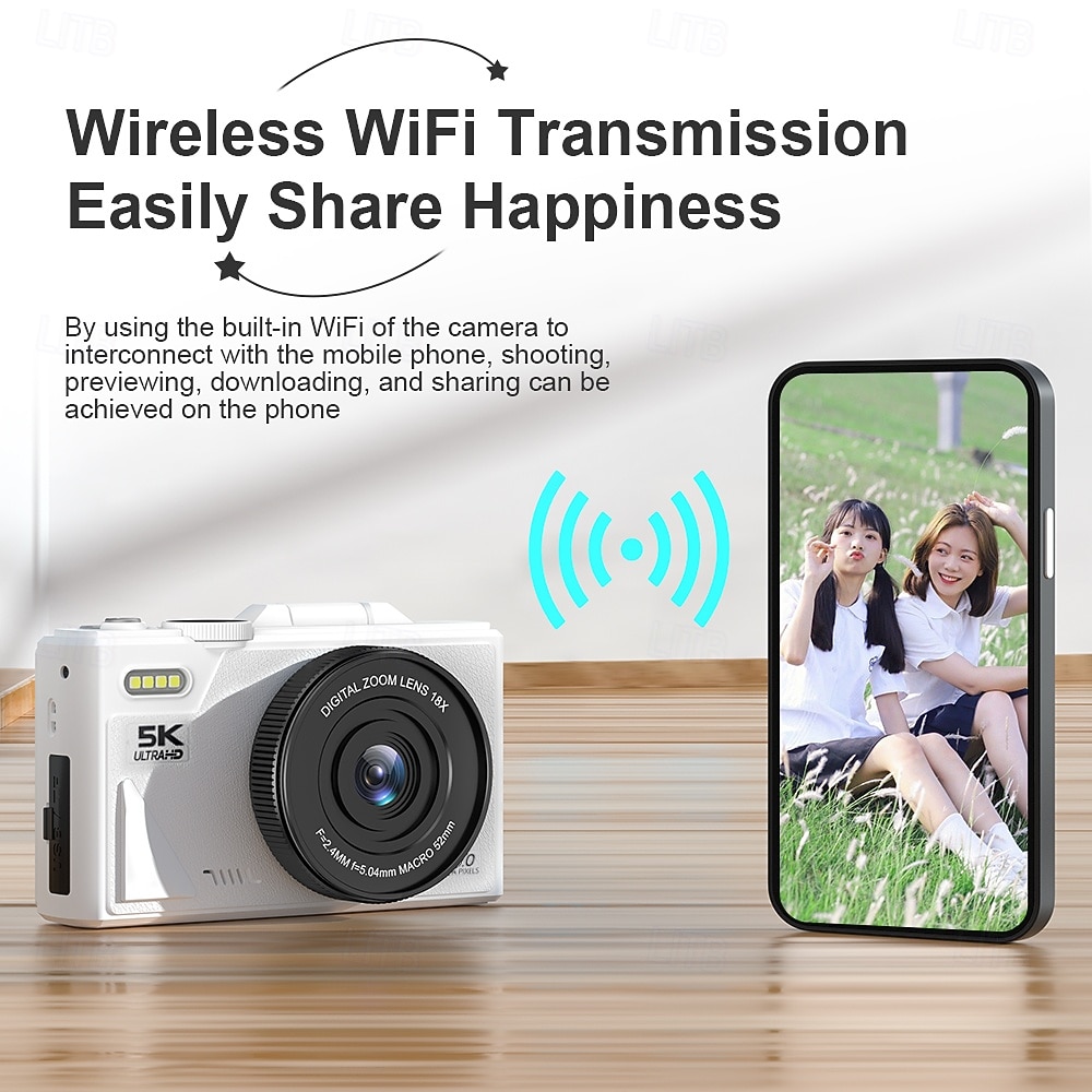 Câmera digital sem espelho com tela flip hd 5k e conectividade móvel wifi, tela ips de 3 polegadas adequada para estudantes de fotografia e videografia. de 2025 por $71.99 –P1