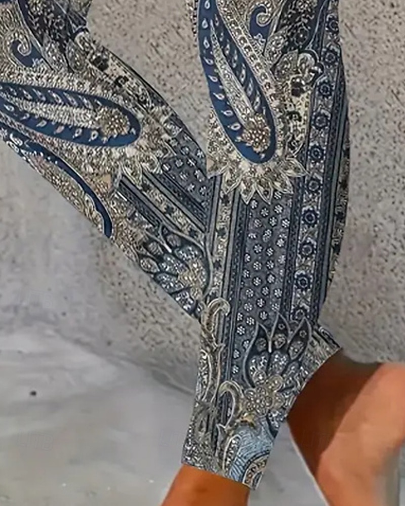 Damskie Getry Przytulne legginsy Urlop Codzienny Pełna długość Wysoka talia W Tureckie Wzory Drukowanie Keep Warm Wygodny Elastyczny Urlop Codzienny Święto Głęboki niebieski Jesień Zima Opinający / a 2025 - $17.99 –P3