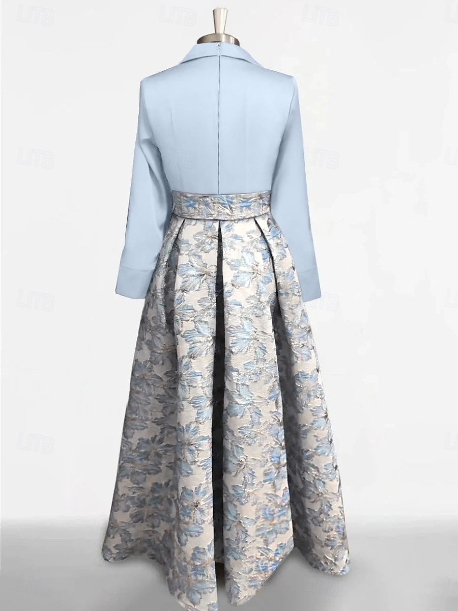 2025年 Ａライン フロア丈 イブニングドレス ボールガウン フォーマルドレス エレガント ヴィンテージ 長袖 シャツカラー フォーマル サテン ナイロン ととも​​に スリット 2025  コレクション – $154.99 –P4