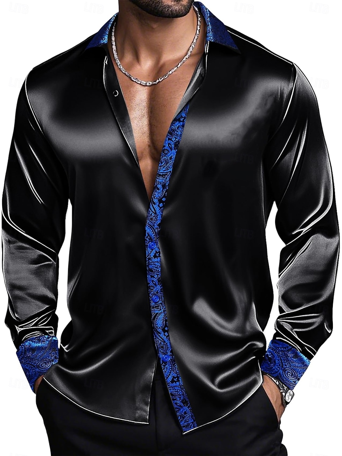 Herren Hemd Satinhemd Kleidhemd Freizeithemd Knopfhemd Abschlussballhemd Einfach Hochzeit Party Silber Rosa Rote Blau Langarm Revers Frühling Ganzjahres Bekleidung 2025 - $26.99 –P3