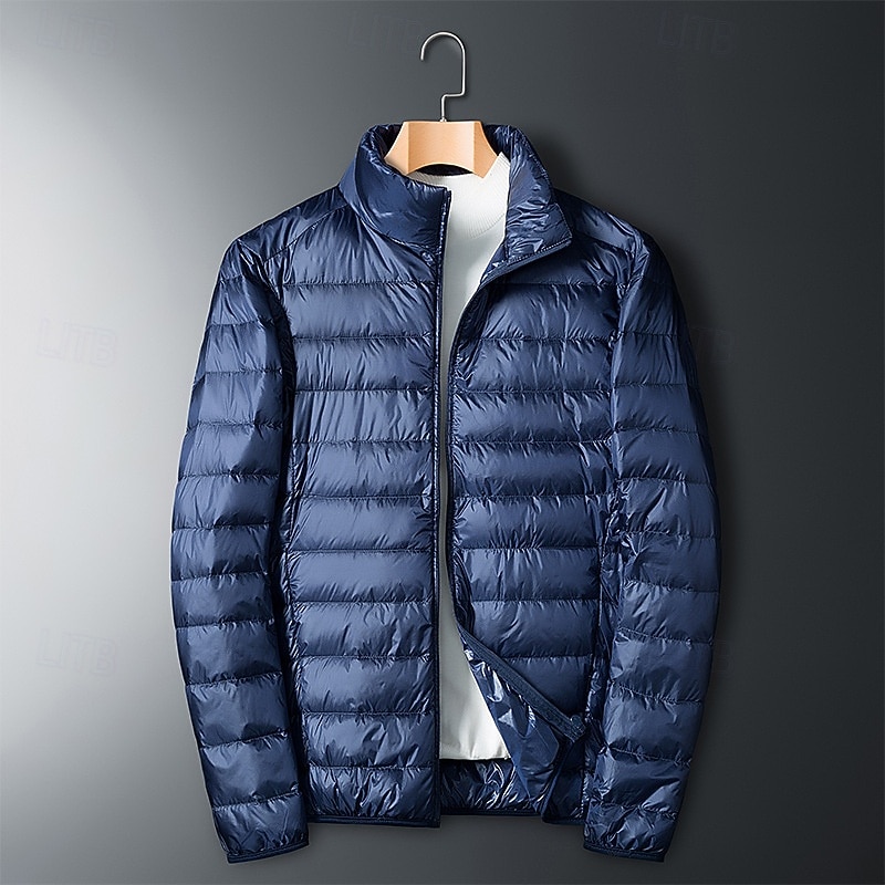 Men's Winter Coat Puffer Jacket Padded Jacket Pocket Polyster Vacation Daily Wear Date Regular Fashion Casual Comfortable Thermal Warm Fall Winter Solid / Plain Color Wine Black Royal Blue Dark Blue 2026 - $45.99 –P12