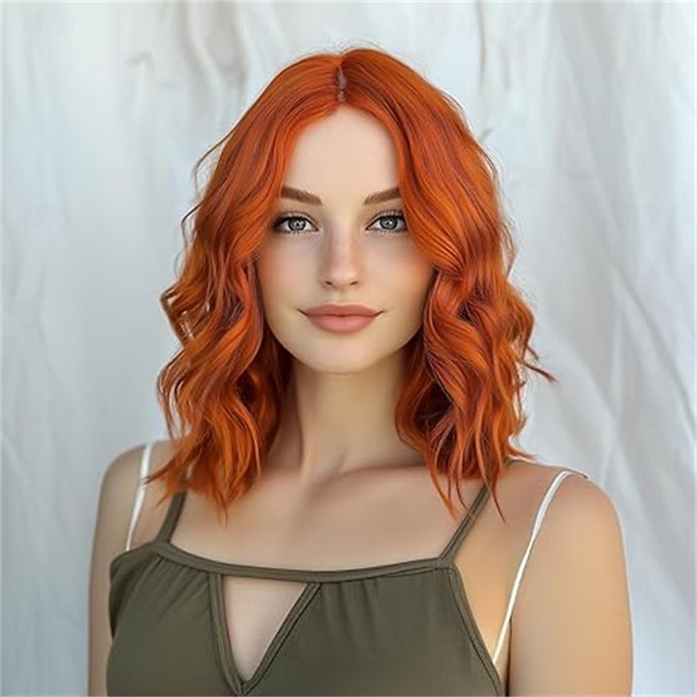 Perucă scurtă blondă ombre ondulată pentru femei, lungimea umărului de 12 inch, perucă bob ondulată, buclată, cu despărțire la mijloc, aspect natural, perucă sintetică rezistentă la căldură, pentru uz 2025 - $22.99 –P4