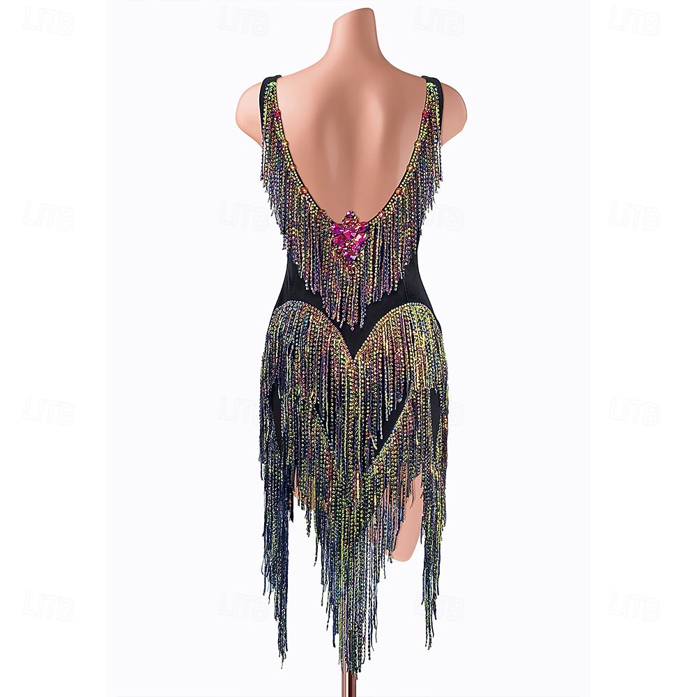 Dans Latin Rochie Despicare Cristale / Strasuri Pentru femei Performanță Antrenament Fără manșon Înalt Spandex 2025 - $411.59 –P2