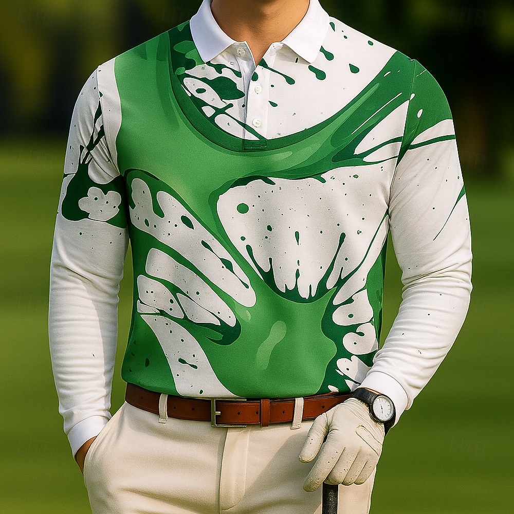 Per uomo Golf Inchiostro splash Polo Manica Lunga Magliette polo Bavero Casual All'aperto Athleisure Abbigliamento quotidiano Stampa 3D Bottoni Primavera Autunno Inverno Blu Verde del 2025 a $21.99 –P2