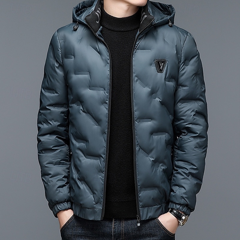 Men's Puffer Jacket Quilted Jacket Pocket Polyster Vacation Daily Wear Date Regular Fashion Casual Comfortable Thermal Warm Fall Winter Solid / Plain Color Black Dark Blue Light Sky Blue Puffer Jacket 2026 - $52.99 –P5